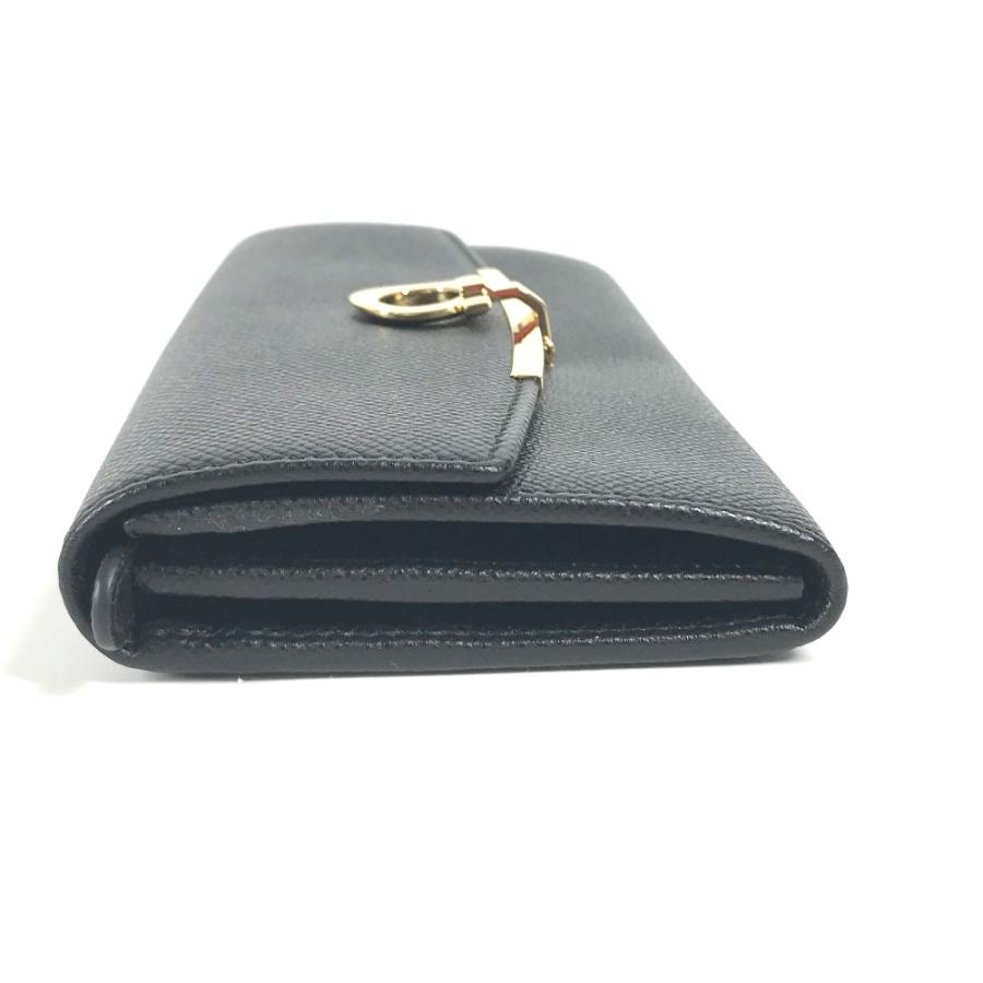 美品 Salvatore Ferragamo サルヴァトーレフェラガモ ガンチーニ ロングウォレット フラップ 長財布 ブラック レディース【中古】 |  | 03