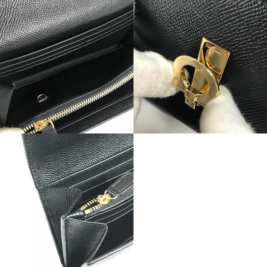 美品 Salvatore Ferragamo サルヴァトーレフェラガモ ガンチーニ ロングウォレット フラップ 長財布 ブラック レディース【中古】 |  | 09
