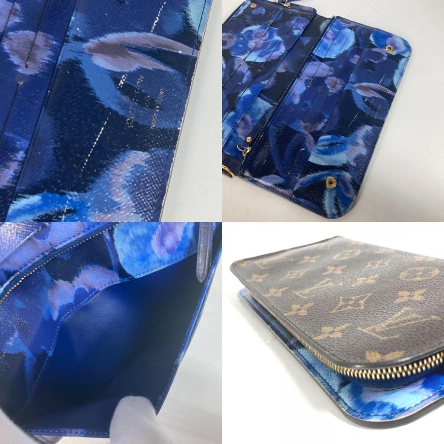 本物 ヴィトン 長財布 ファスナー イカットフラワー 青 ネイビーブルー