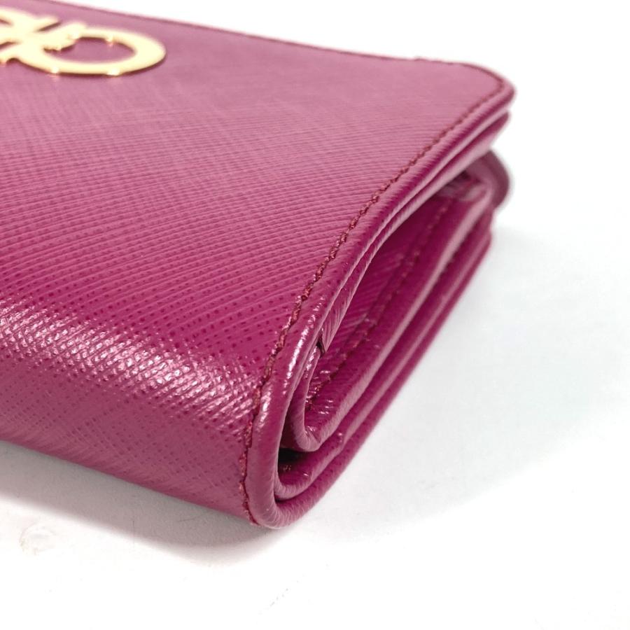 美品 Salvatore Ferragamo サルヴァトーレフェラガモ ロゴ ガンチーニ コンパクトウォレット 2つ折り財布 パープルピンク系【中古】 |  | 06