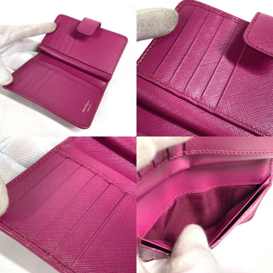 美品 Salvatore Ferragamo サルヴァトーレフェラガモ ロゴ ガンチーニ コンパクトウォレット 2つ折り財布 パープルピンク系【中古】 |  | 08