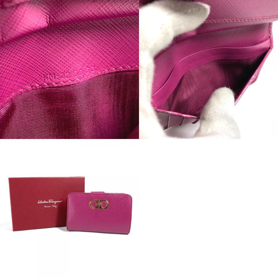 美品 Salvatore Ferragamo サルヴァトーレフェラガモ ロゴ ガンチーニ コンパクトウォレット 2つ折り財布 パープルピンク系【中古】 |  | 09