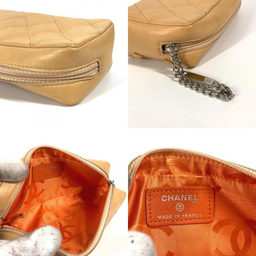 CHANEL シャネル CC ココマーク メイクポーチ 化粧ポーチ ペンケース  カンボンライン ポーチ ベージュ レディース【中古】 | CHANEL | 08