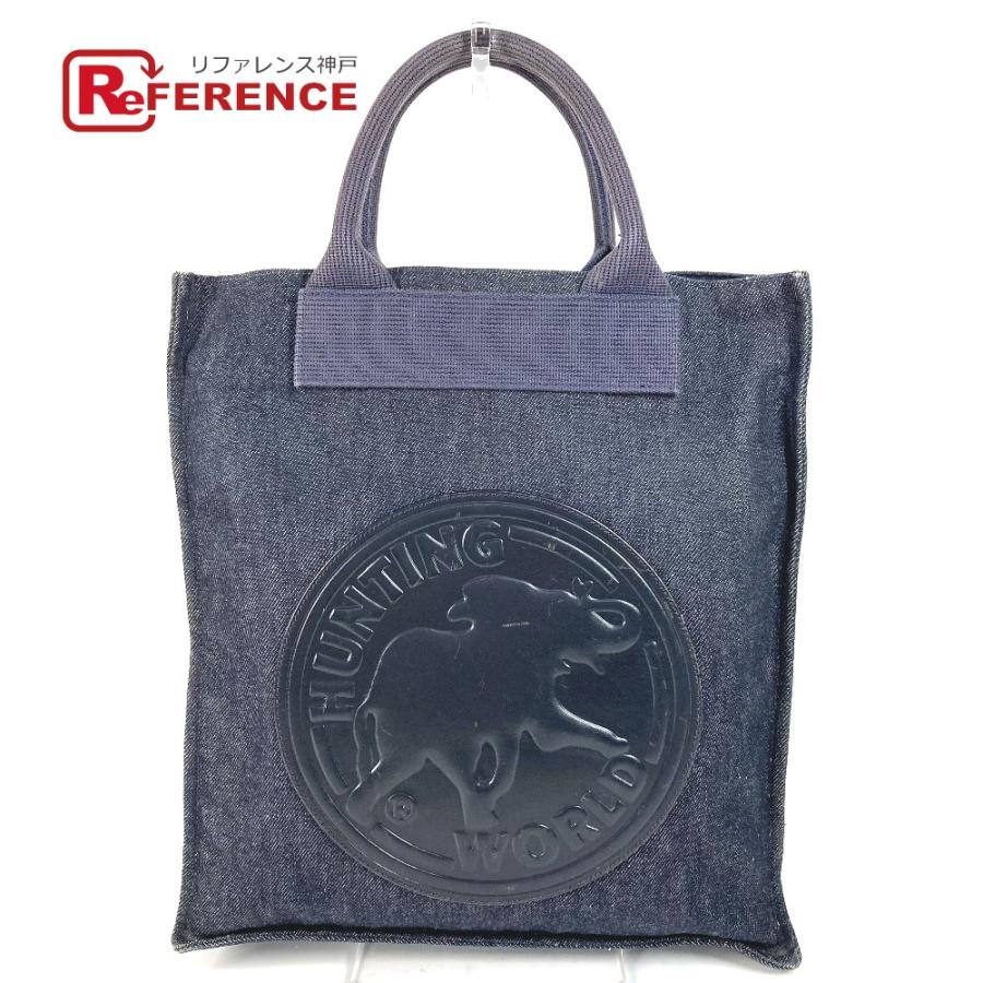 HUNTING WORLD ハンティングワールド ロゴ ハンドバッグ カバン 縦型トート デニム トートバッグ ブルー ユニセックス【中古】 | 
