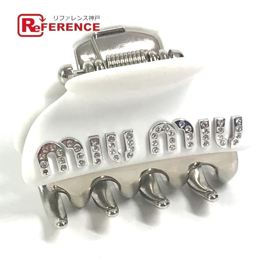 MIUMIU ミュウミュウ ロゴ ラインストーン ヘアクリップ ヘアアクセサリー ヘアピン ホワイト レディース【中古】 | miu miu