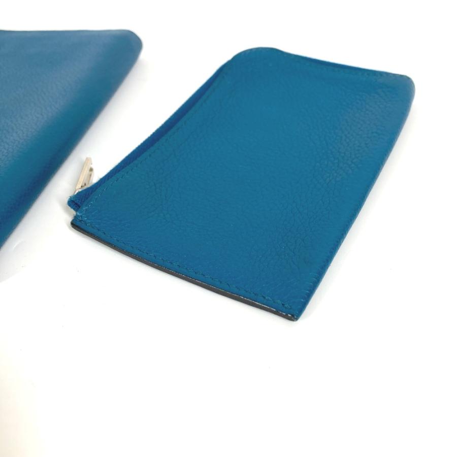 HERMES エルメス リミックスデュオ L字ファスナー コインケース付き 財布 小銭入れ コインケース ブルー ユニセックス【中古】 | HERMES | 02