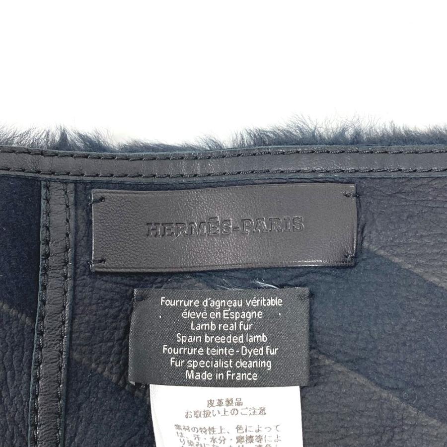 HERMES エルメス 革 ファー ショール ストール マフラー ブラック ユニセックス【中古】 | HERMES | 03