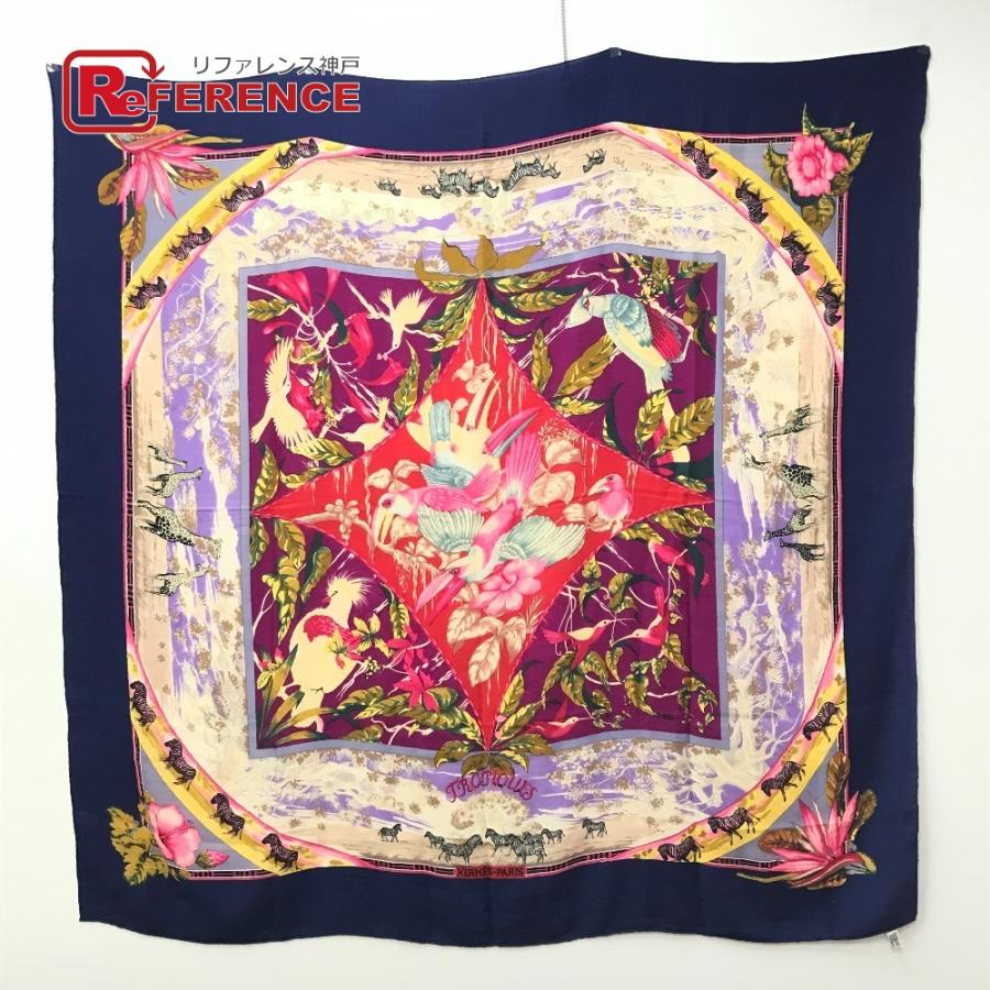 HERMES エルメス カレジェアン 140 カレジェアン140 ショール ストール 大判 スカーフ ブルー ユニセックス【中古】 | HERMES