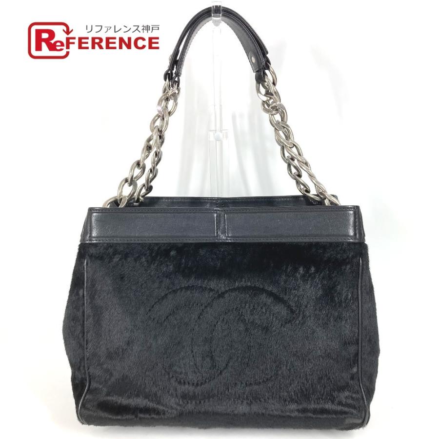 CHANEL シャネル CC ココマーク ロゴ  カバン 肩掛け ハンドバッグ トートバッグ Wチェーン ショルダーバッグ ブラック レディース【中古】 | CHANEL