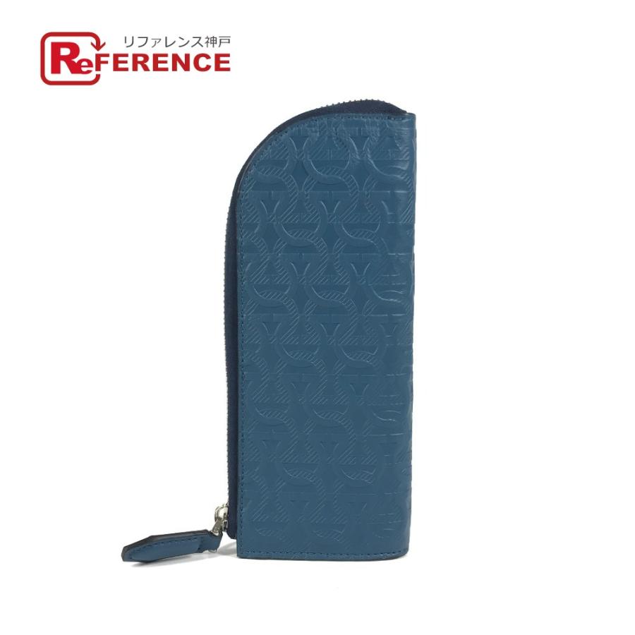 美品 Salvatore Ferragamo サルヴァトーレフェラガモ ガンチーニ ロゴ 縦型 筆箱 ポーチ ステーショナリー ペンケース ブルー 【中古】 | 