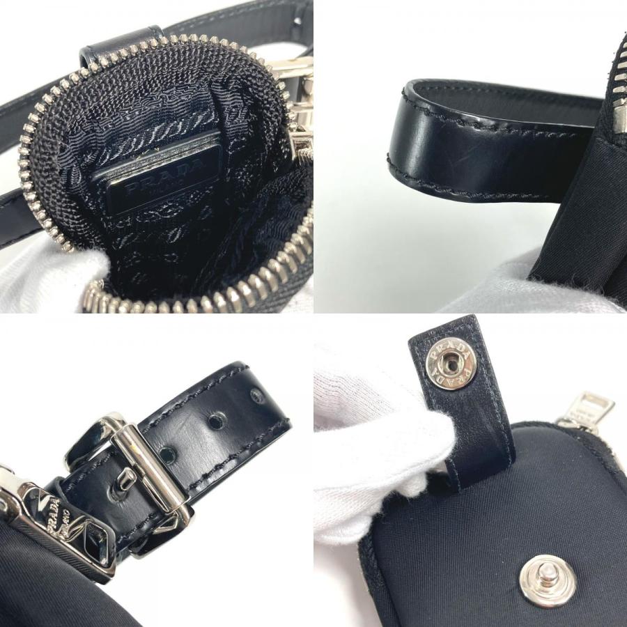 PRADA プラダ トライアングルロゴ 三角ロゴ プレート ベルト付き ミニ マルチポーチ ポーチ ブラック ユニセックス【中古】 | PRADA | 09