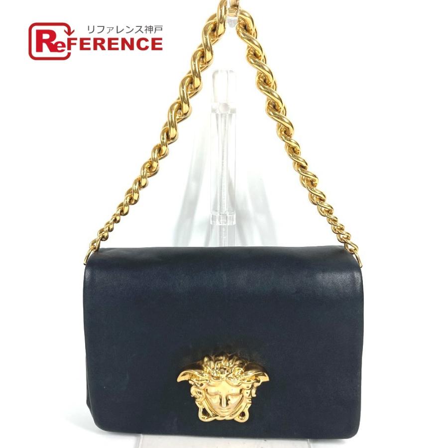 VERSACE ヴェルサーチ ロゴ メデューサ ビッグ 立体 カバン ハンドバッグ フラップ チェーンバッグ ショルダーバッグ ブラック【中古】 | 