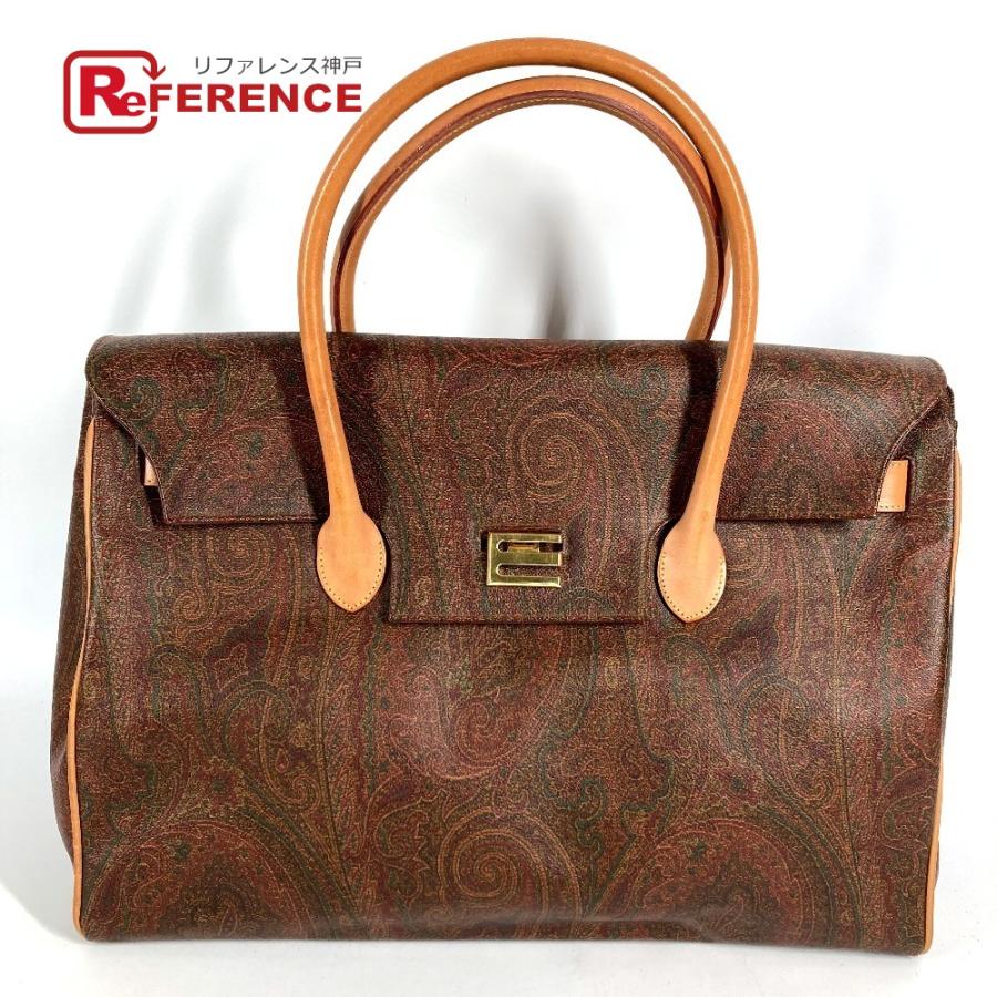 ETRO エトロ ロゴ ペイズリー柄 カバン トートバッグ ボストンバッグ フラップ ハンドバッグ ブラウン ユニセックス【中古】 | ETRO