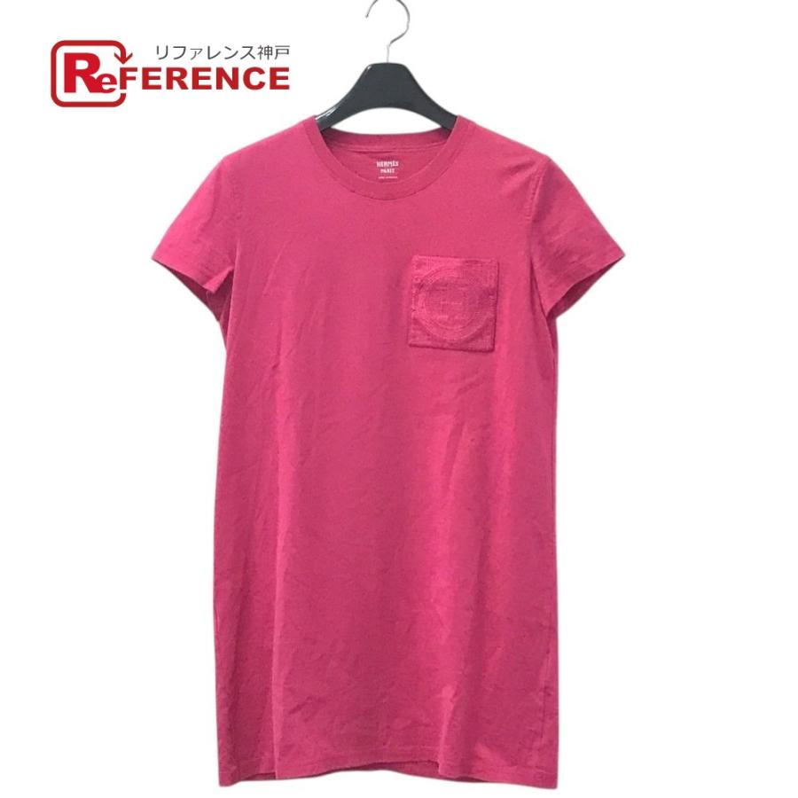 HERMES エルメス 刺繍入れ モザイク Hロゴ ポケット アパレル Tシャツワンピース ラウンドネック ワンピース ピンク レディース【中古】 | HERMES