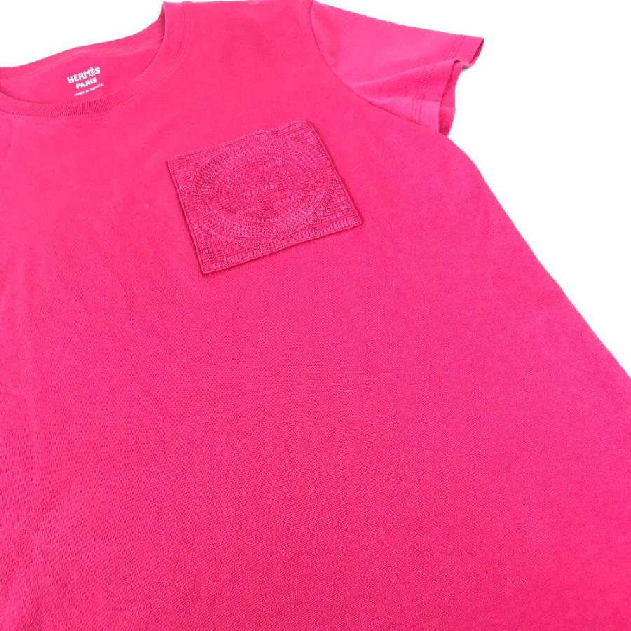 HERMES エルメス 刺繍入れ モザイク Hロゴ ポケット アパレル Tシャツワンピース ラウンドネック ワンピース ピンク レディース【中古】 | HERMES | 04