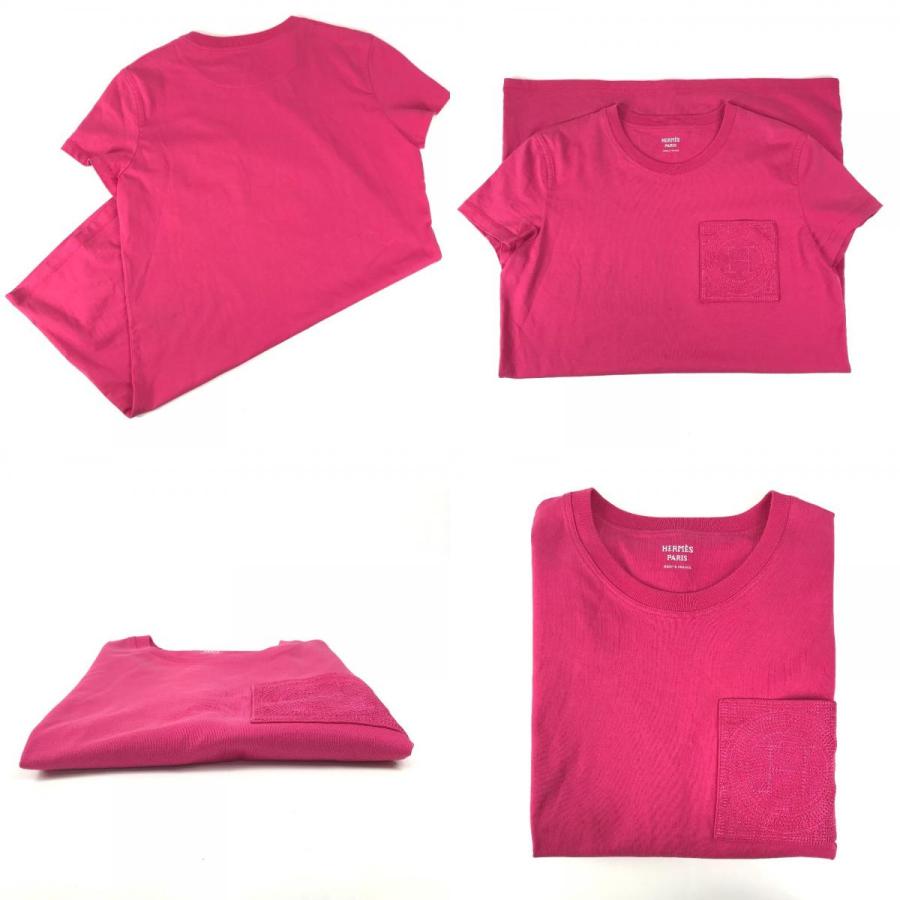 HERMES エルメス 刺繍入れ モザイク Hロゴ ポケット アパレル Tシャツワンピース ラウンドネック ワンピース ピンク レディース【中古】 | HERMES | 09