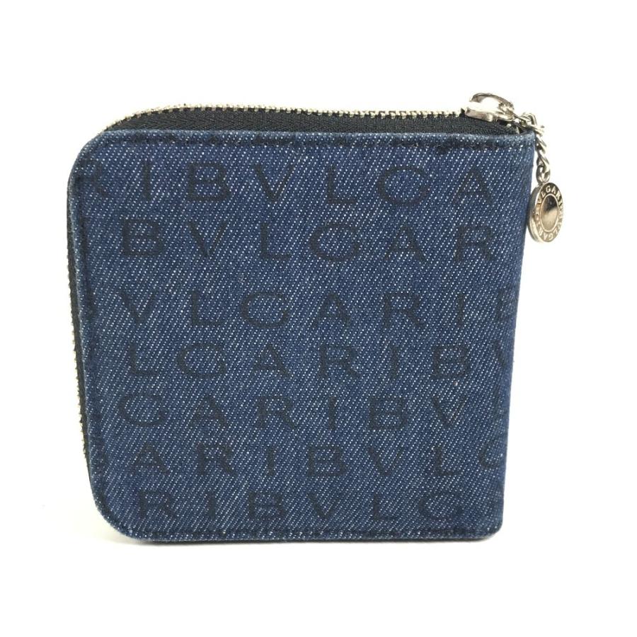 BVLGARI ブルガリ ロゴマニア 総柄 デニム ラウンドファスナー コンパクトウォレット 2つ折り財布 ブルー ユニセックス【中古】 | BVLGARI | 01