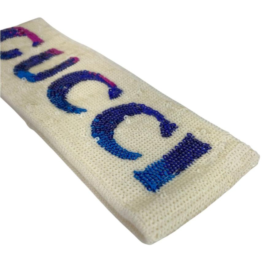 GUCCI グッチ ロゴ GG ヘッドバンド ヘアゴム ヘアアクセサリー スパンコール ヘアバンド ホワイト ユニセックス【中古】 | GUCCI | 01