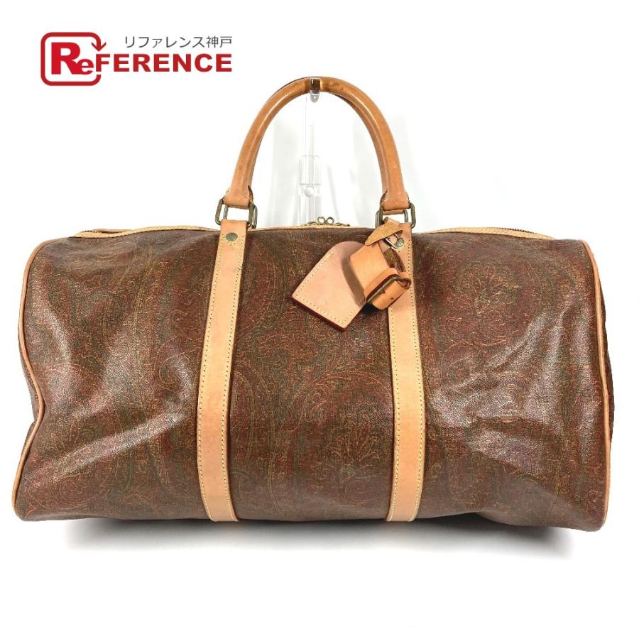 ETRO エトロ ペイズリー柄 ロゴ ハンドバッグ トラベルバッグ 旅行バッグ ボストンバッグ ブラウン ユニセックス【中古】 | ETRO