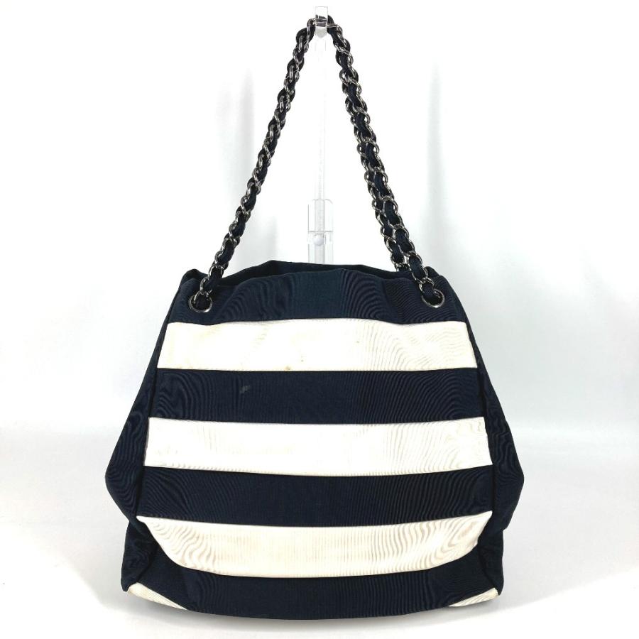 CHANEL シャネル 2.55金具 ボーダー カバン 肩掛け トートバッグ Wチェーン ショルダーバッグ ブラック ユニセックス【中古】 | CHANEL | 01
