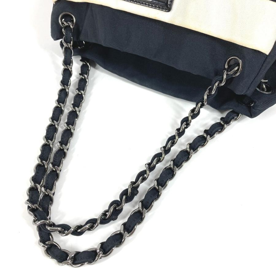CHANEL シャネル 2.55金具 ボーダー カバン 肩掛け トートバッグ Wチェーン ショルダーバッグ ブラック ユニセックス【中古】 | CHANEL | 07