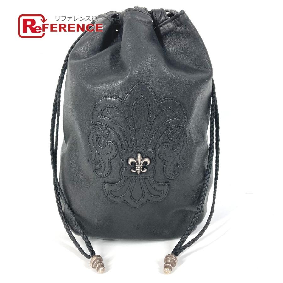 CHROME HEARTS クロムハーツ BSフレア ドローストリング 巾着 カバン スクロールラベル ポーチ フラップ ハンドバッグ ブラック【中古】 | 
