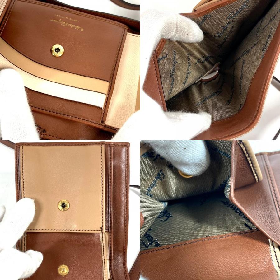 美品 Salvatore Ferragamo サルヴァトーレフェラガモ ガンチーニ  ショルダーバッグ ショルダーウォレット 3つ折り財布 ベージュ系【中古】 |  | 08