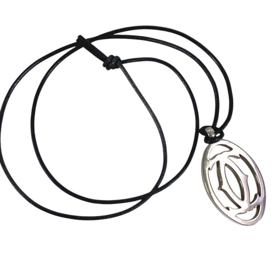 CARTIER カルティエ T1220157 ロジウムフィニッシュ ネックレス チョーカー 革紐 アクセサリー 2Cデコール ペンダントトップ 【中古】 | Cartier | 01