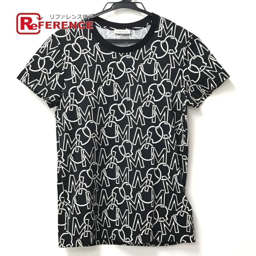 美品 MONCLER モンクレール T-SHIRT GIROCOLLO SS T-SHIRT 総柄 XSサイズ ロゴ 半袖Ｔシャツ ブラック 黒 レディース【中古】 | MONCLER