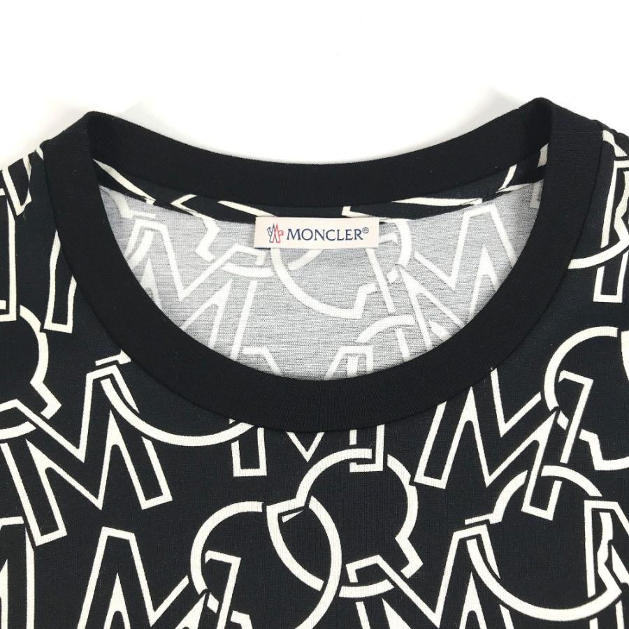美品 MONCLER モンクレール T-SHIRT GIROCOLLO SS T-SHIRT 総柄 XSサイズ ロゴ 半袖Ｔシャツ ブラック 黒 レディース【中古】 | MONCLER | 01