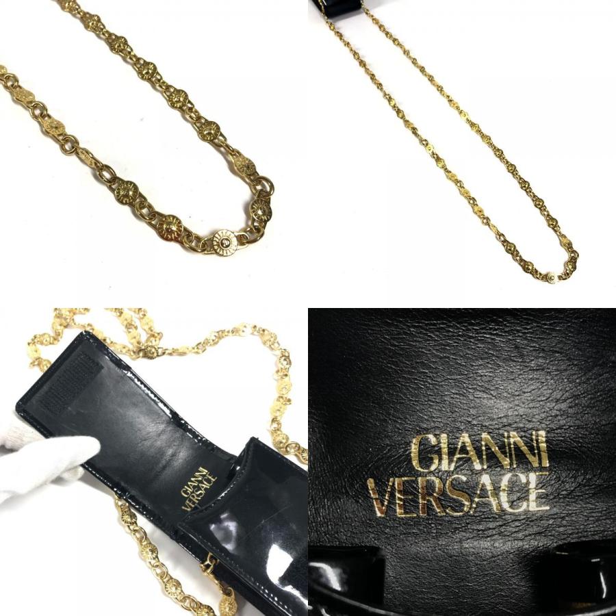 ヴェルサーチ　ショルダーバッグ　ポーチ　チェーン　サンバースト VERSACE ヴェルサーチ サンバースト ロゴ 携帯ポーチ フラップ