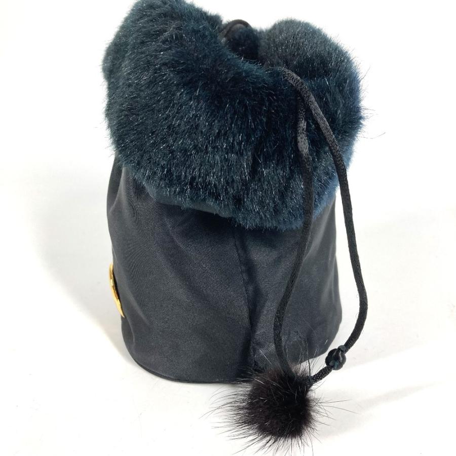 CELINE セリーヌ サークルロゴ 巾着 マルチポーチ ファー メイクポーチ 化粧ポーチ ポーチ ブラック ユニセックス【中古】 | CELINE | 02