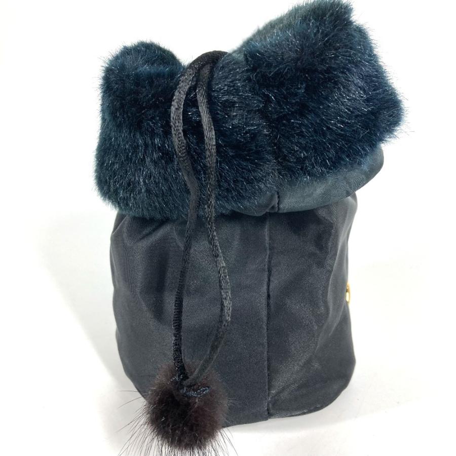 CELINE セリーヌ サークルロゴ 巾着 マルチポーチ ファー メイクポーチ 化粧ポーチ ポーチ ブラック ユニセックス【中古】 | CELINE | 03