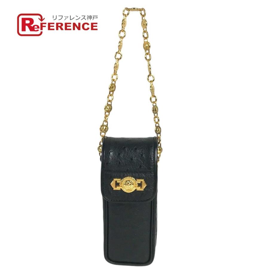 美品 VERSACE ヴェルサーチ サンバースト ロゴ 携帯ポーチ カバン フラップ チェーンバッグ ヴィンテージ ハンドバッグ ブラック【中古】 | 