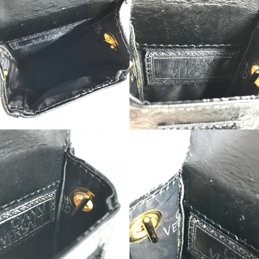美品 VERSACE ヴェルサーチ サンバースト ロゴ 携帯ポーチ カバン フラップ チェーンバッグ ヴィンテージ ハンドバッグ ブラック【中古】 |  | 08