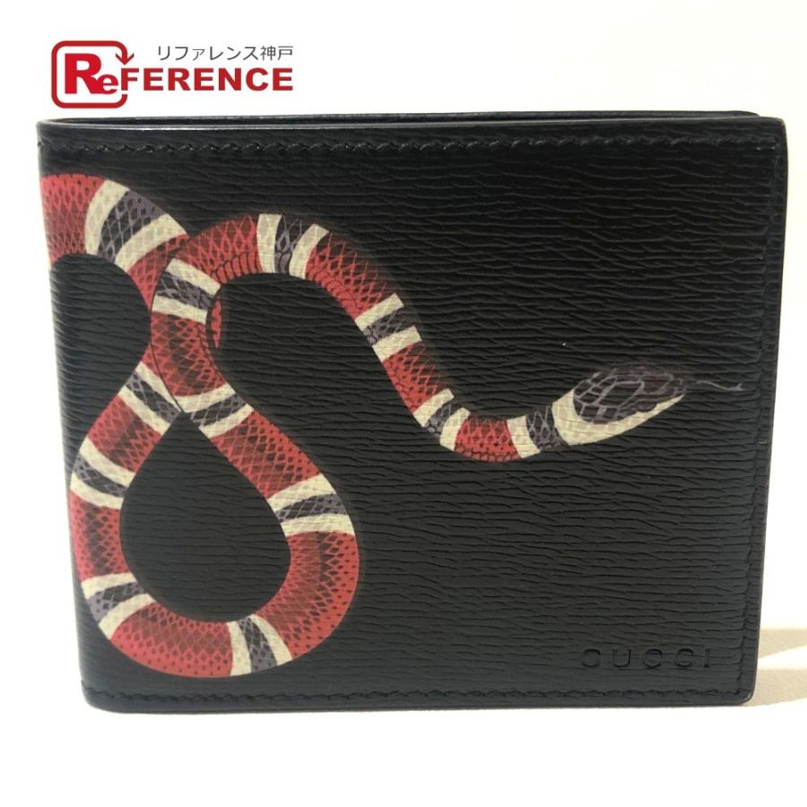 Gucci グッチ キングスネークプリント 蛇モチーフ 二つ折り財布 小銭入れなし ブラック ブラック レッド メンズ 新品同様 中古 O 0908 13 リファレンス コレクション 通販 Yahoo ショッピング
