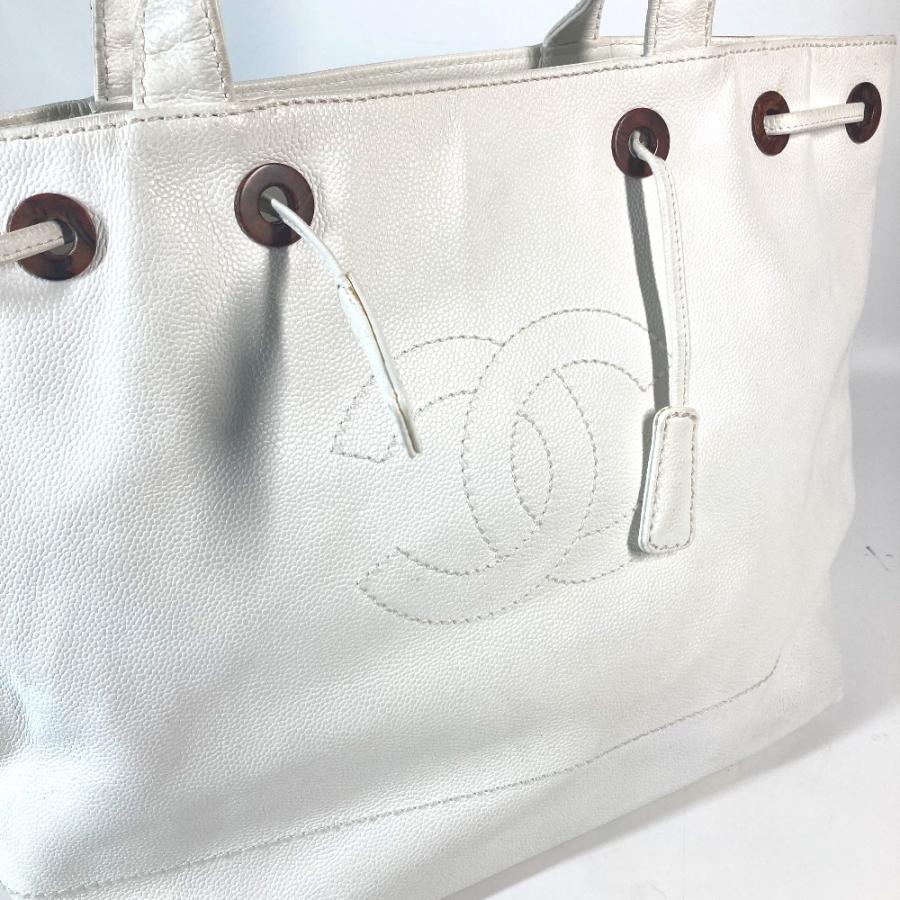 CHANEL シャネル CC ココマーク 巾着 ハンドバッグ セミショルダーバッグ トートバッグ キャビアスキン ホワイト レディース【中古】 | CHANEL | 06