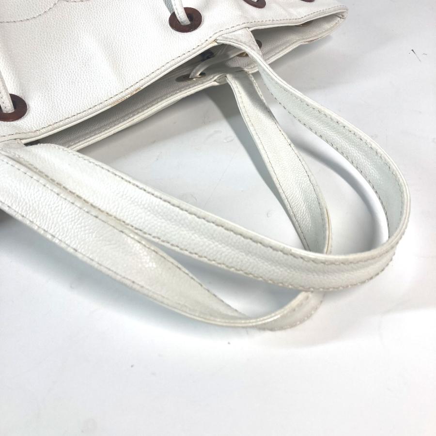 CHANEL シャネル キャビアスキン トートバッグ 巾着 ホワイト