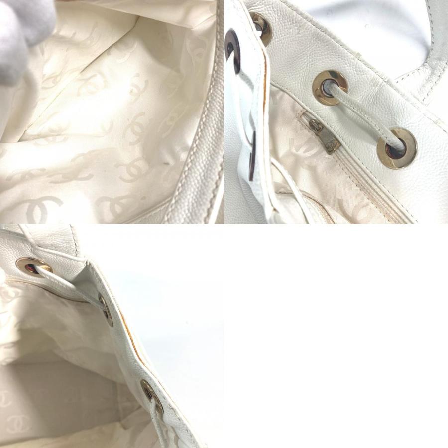 CHANEL シャネル CC ココマーク 巾着 ハンドバッグ セミショルダーバッグ トートバッグ キャビアスキン ホワイト レディース【中古】 | CHANEL | 09