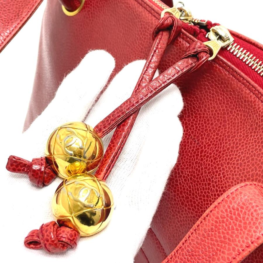 CHANEL シャネル CC ココマーク ボールチャーム トートバッグ ショルダーバッグ キャビアスキン レッド レディース【中古】 | CHANEL | 06