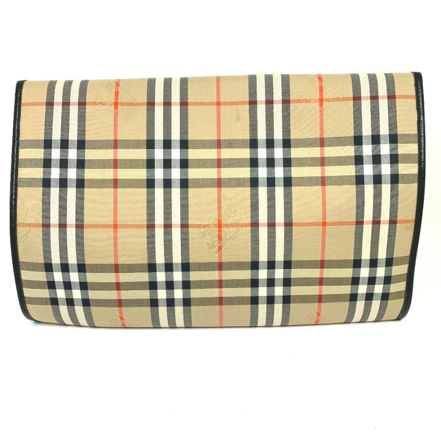 BURBERRY バーバリー ロゴ チェック ポーチ クラッチバッグ キャンバス/レザー ベージュ ユニセックス【中古】 | BURBERRY | 01