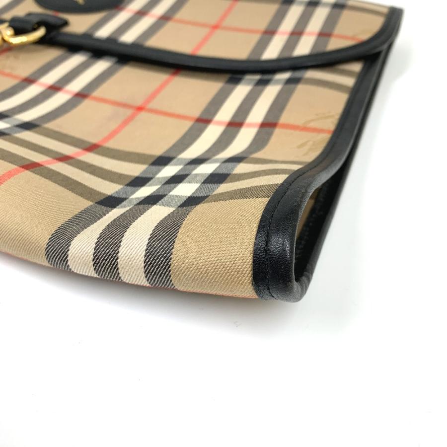 BURBERRY バーバリー ロゴ チェック ポーチ クラッチバッグ キャンバス/レザー ベージュ ユニセックス【中古】 | BURBERRY | 02