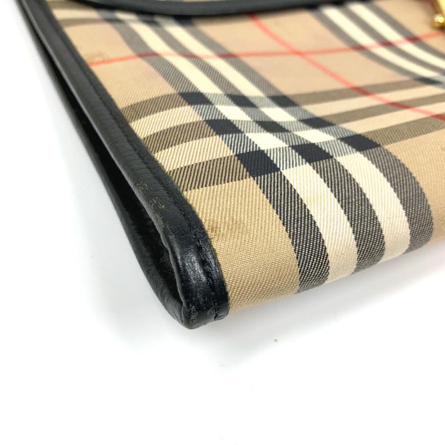 BURBERRY バーバリー ロゴ チェック ポーチ クラッチバッグ キャンバス/レザー ベージュ ユニセックス【中古】 | BURBERRY | 03