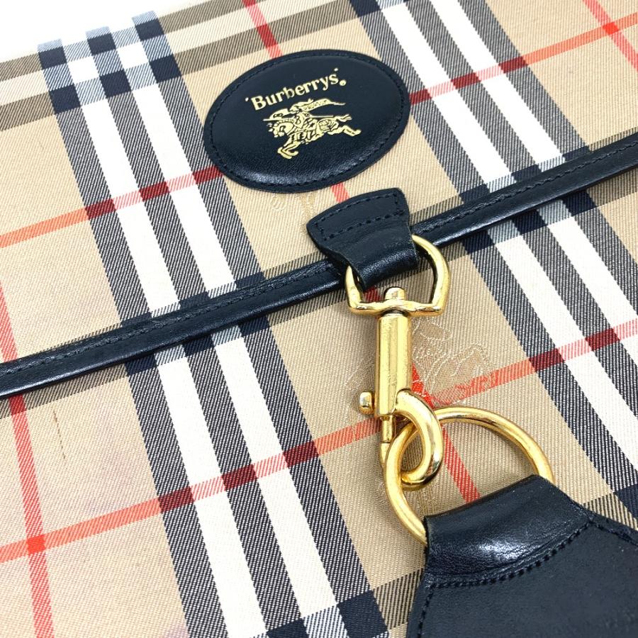 BURBERRY バーバリー ロゴ チェック ポーチ クラッチバッグ キャンバス/レザー ベージュ ユニセックス【中古】 | BURBERRY | 04