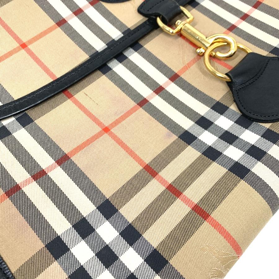 BURBERRY バーバリー ロゴ チェック ポーチ クラッチバッグ キャンバス/レザー ベージュ ユニセックス【中古】 | BURBERRY | 06