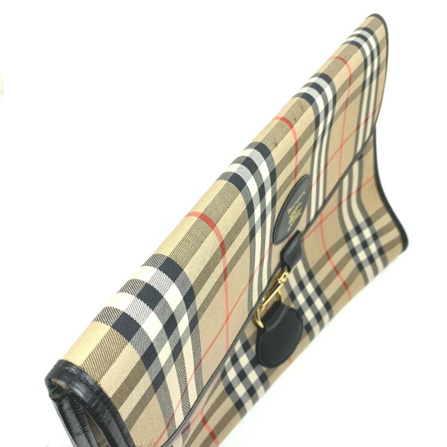 BURBERRY バーバリー ロゴ チェック ポーチ クラッチバッグ キャンバス/レザー ベージュ ユニセックス【中古】 | BURBERRY | 07