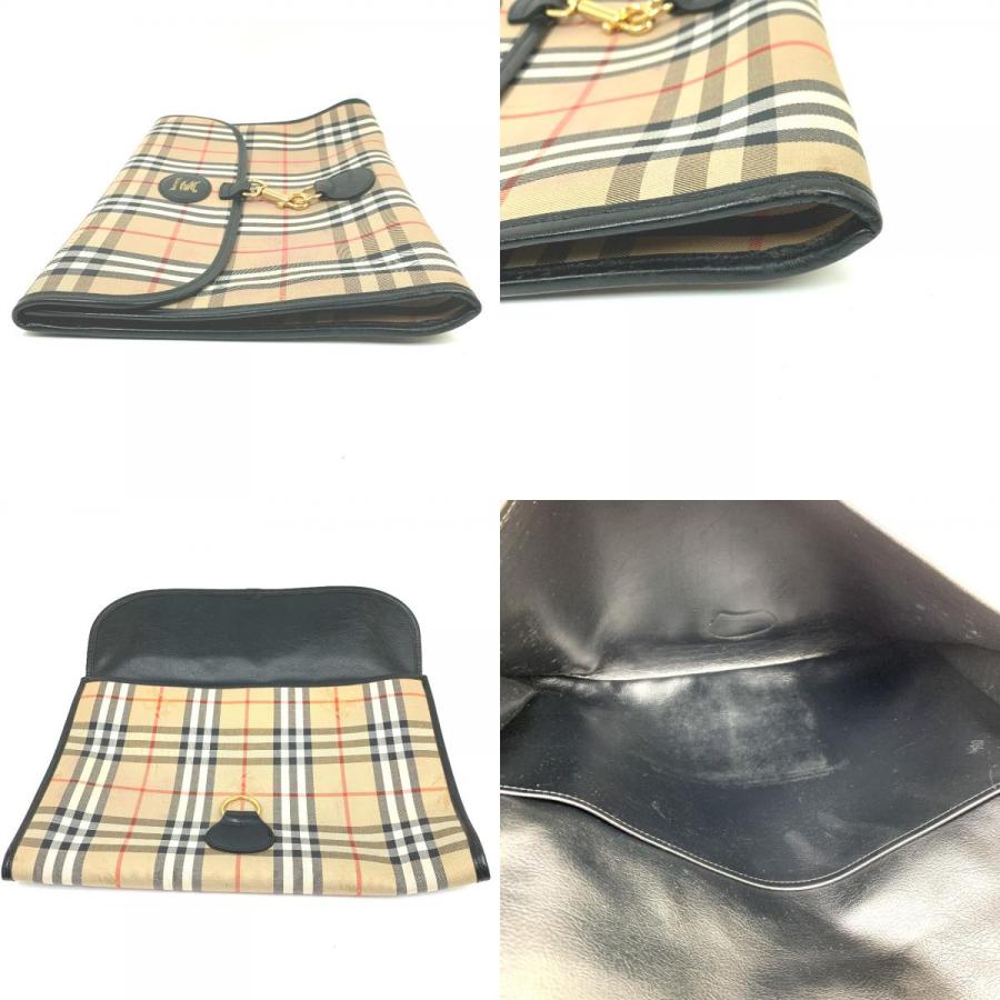 BURBERRY バーバリー ロゴ チェック ポーチ クラッチバッグ キャンバス/レザー ベージュ ユニセックス【中古】 | BURBERRY | 08