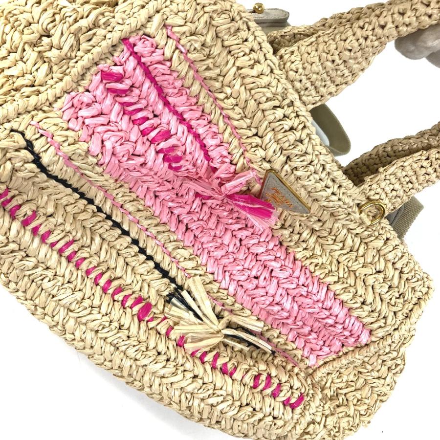 PRADA プラダ トライアングルロゴ 三角ロゴ プレート カナパ 2WAYバッグ ショルダーバッグ ハンドバッグ ラフィア 【中古】