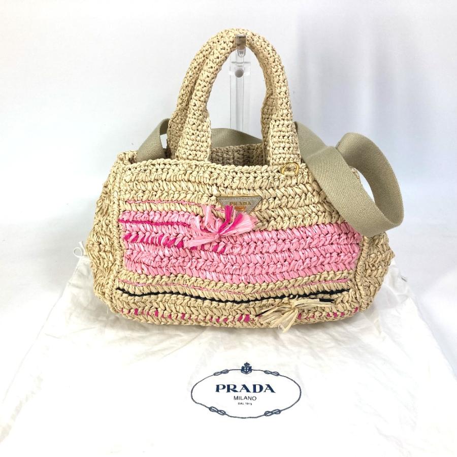 PRADA プラダ トライアングルロゴ 三角ロゴ プレート カナパ 2WAYバッグ ショルダーバッグ ハンドバッグ ラフィア 【中古】