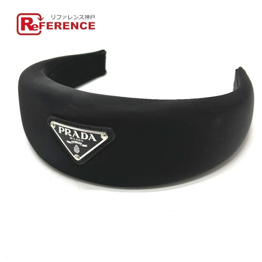 新品同様 PRADA プラダ ヘアアクセサリー ヘアバンド ヘッドバンド トライアングルロゴ カチューシャ ブラック レディース【中古】 | PRADA